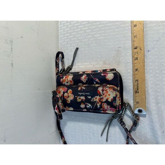 Vera Bradley RDIF anti-theft wallet crossbody black flowers 6"x4" - Picture 5 of 7